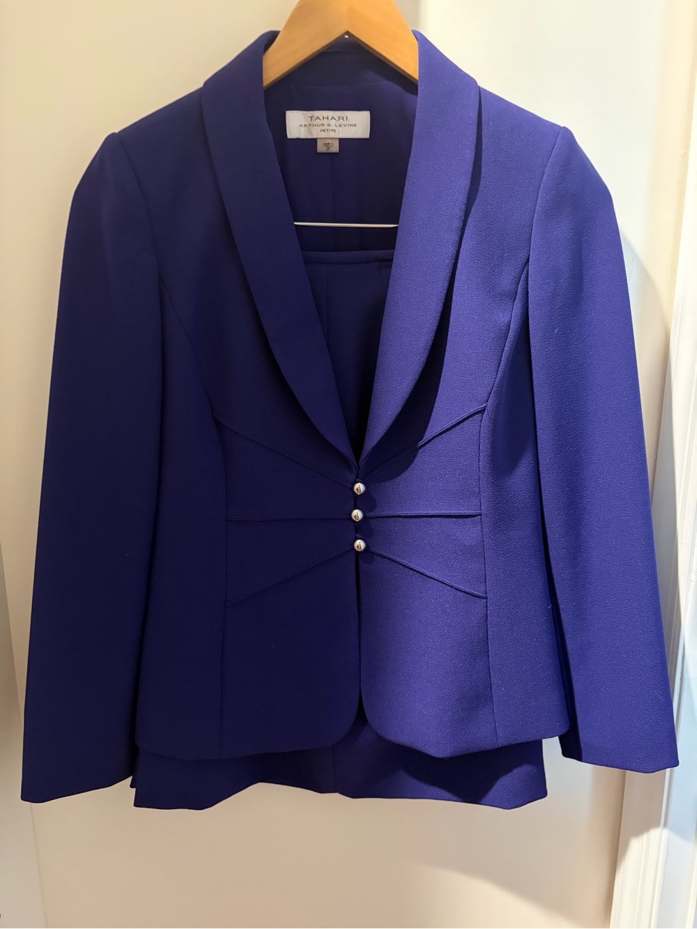 Tahari ASL Cobalt Shawl Collar Peplum Blazer